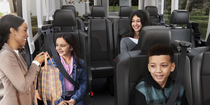 The spacious back of a 2026 Ford Transit ready for families going to school in Bloomington, MN 