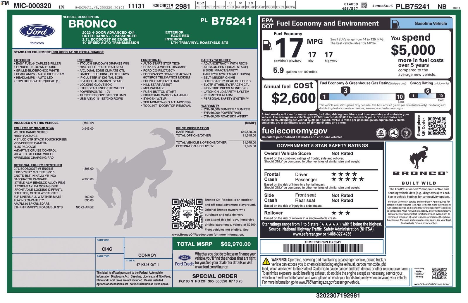 2023 Ford Bronco Outer Banks Sasquatch Package