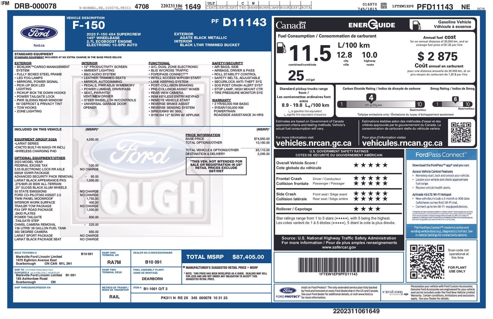 2023 Ford F-150 Lariat FX4 w/ Panoramic Moonroof