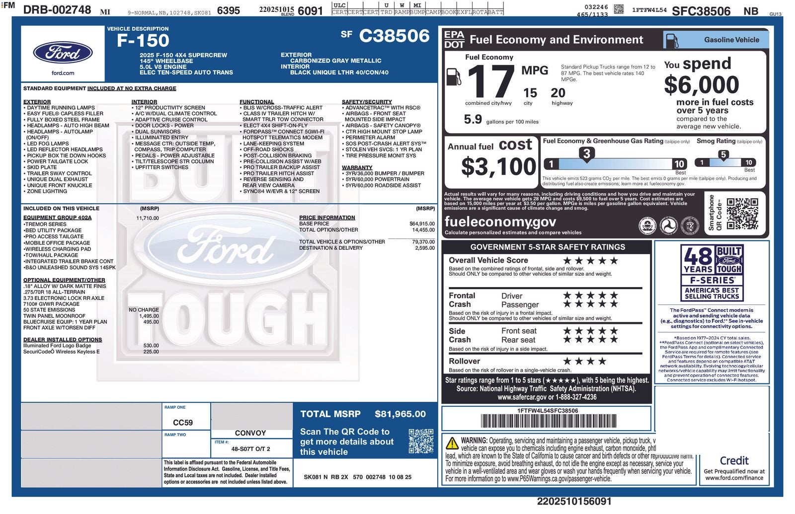 2025 Ford F-150 Tremor w/ Panoramic Moonroof