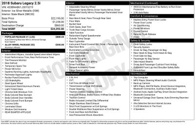 2018 Subaru Legacy 2.5i