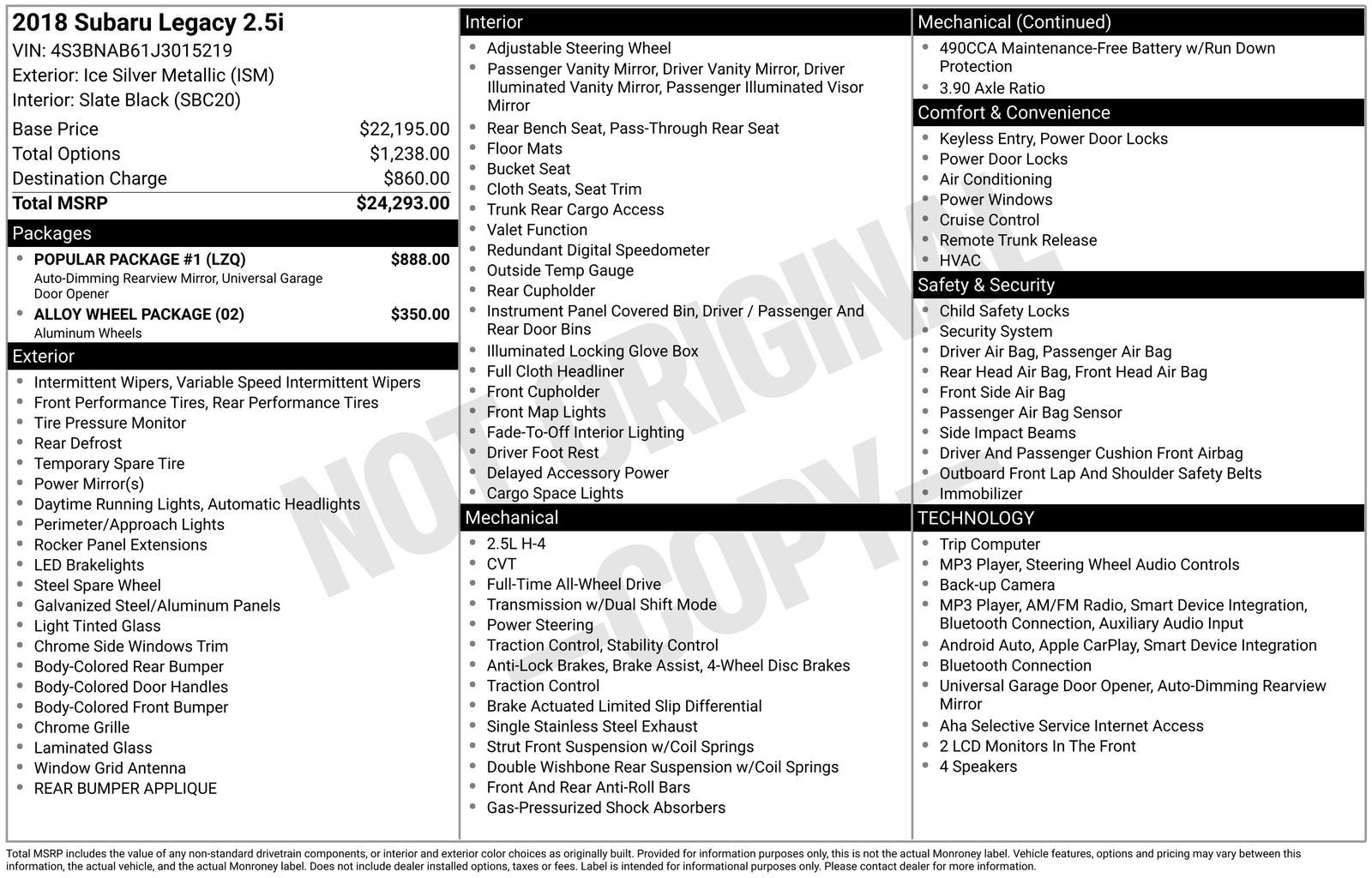 2018 Subaru Legacy 2.5i