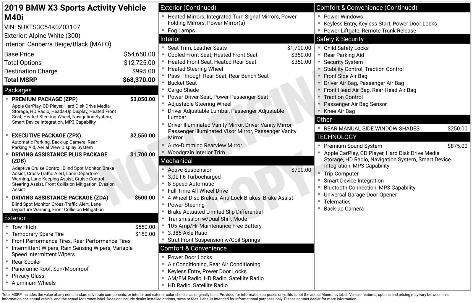 2019 BMW X3 M40i Executive Package