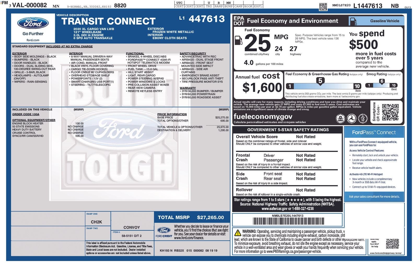 2020 Ford Transit Connect XL Camper
