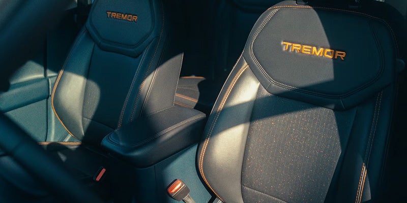 Close-up of 2026 Ford Maverick Tremor trim seats in Bloomington, MN highlighting durable materials and comfort for off-road use.