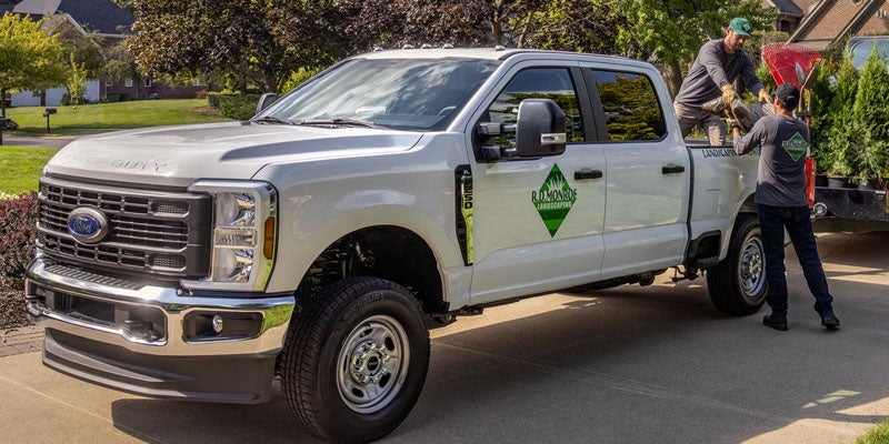 2026 Ford F-250 in Bloomington, MN outfitted as a business truck, parked near construction site in Hennepin County.